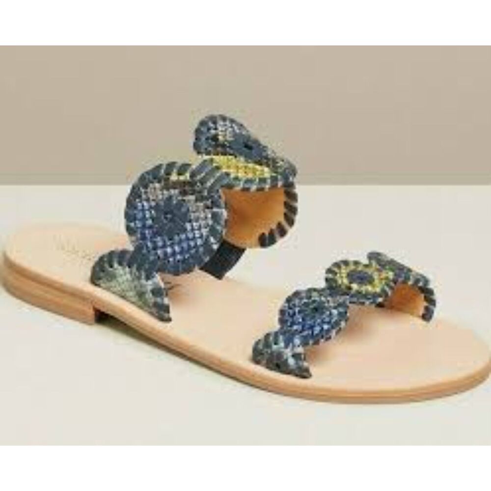 Jack Rogers Lauren Exotic Snake Sandal Blue Gold Size 7.5 EUC